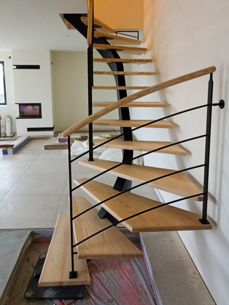 pose escalier 2 quart tournant bois metal limon central 2